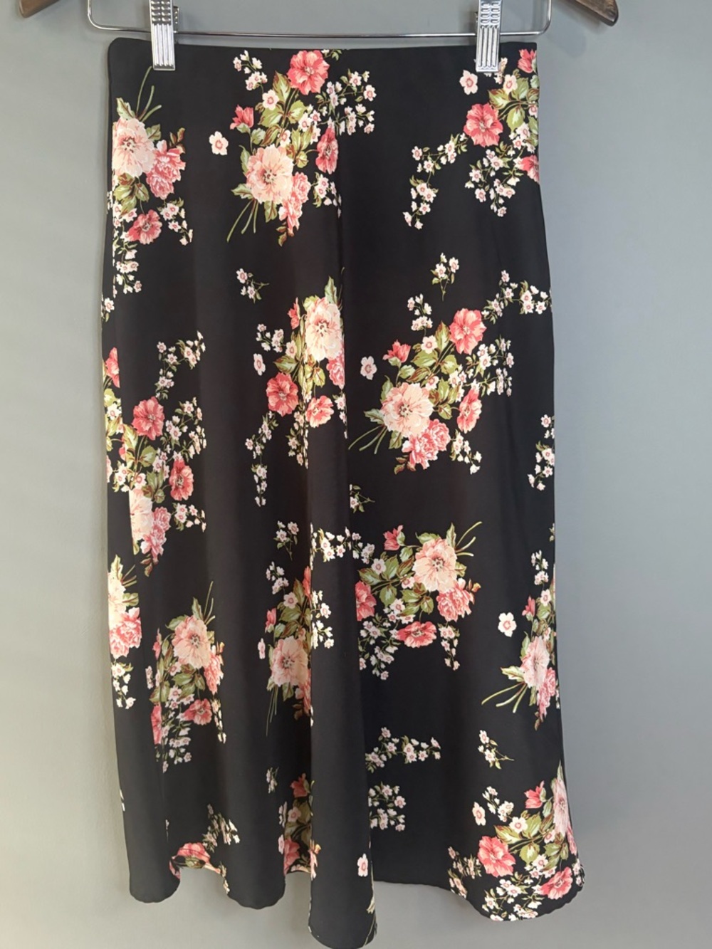 Streetwear Society Floral Midi Skirt Black | High Waist Knee Length - Picture 2 of 5